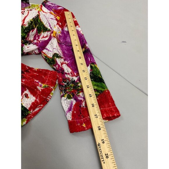 Joseph Ribkoff Floral Top Blazer Set size 12 Lace Lightweight Red Green Full Zip - Picture 9 of 16